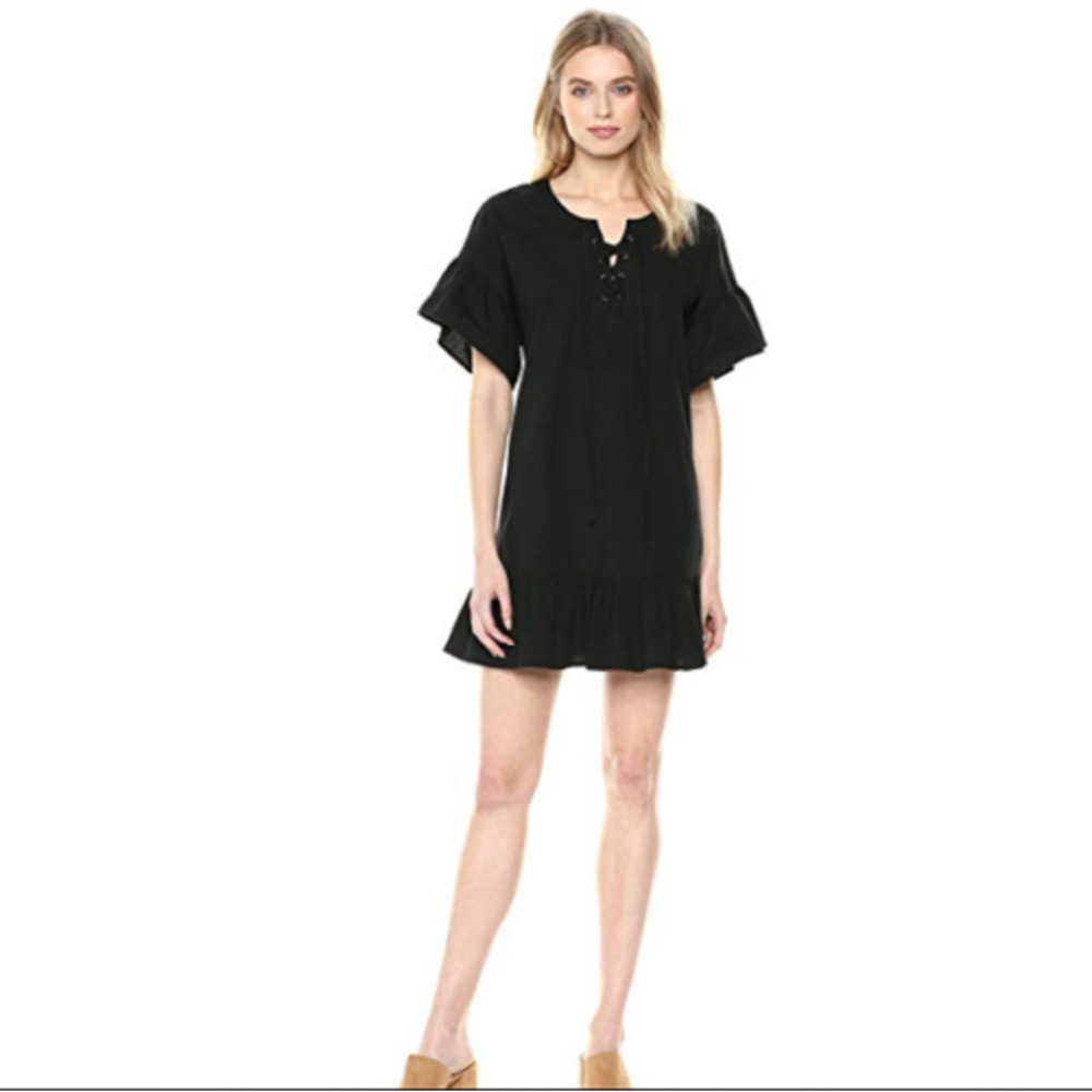 Lucky Brand Women's Black Ruffle Sleeve Lace Up‎ Mini Shirt Dress. Size XS
